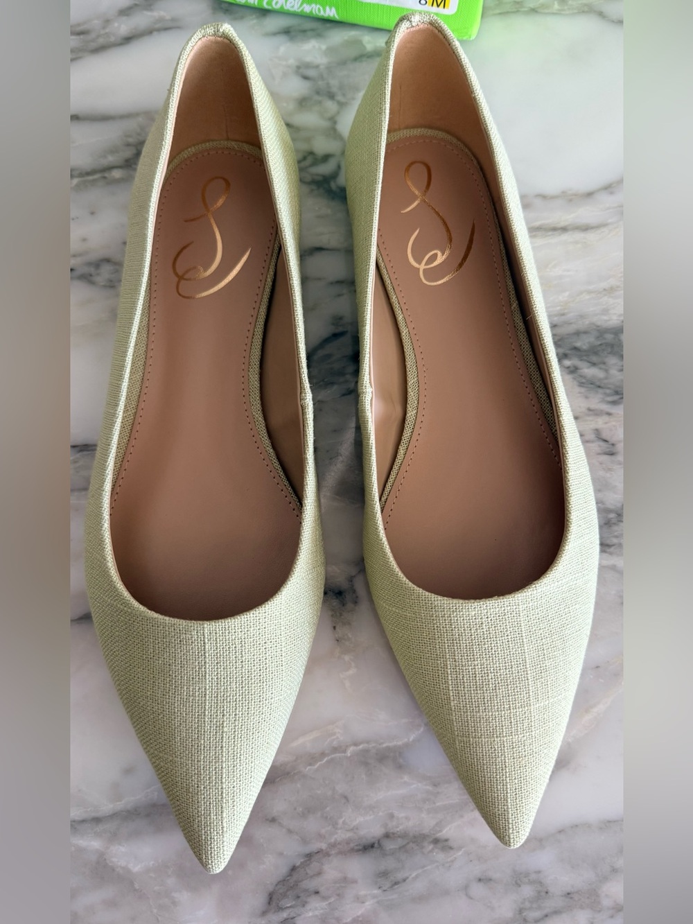 Sam Edelman Pointed Toe Linen Pistachio Women’s Flats in Light Green 8 Nib